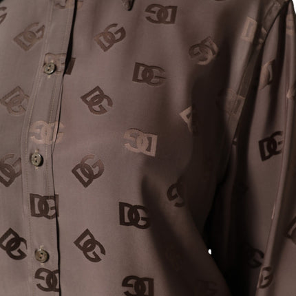 Dolce & Gabbana Brown Collared Long Sleeves Logo Shirt Top
