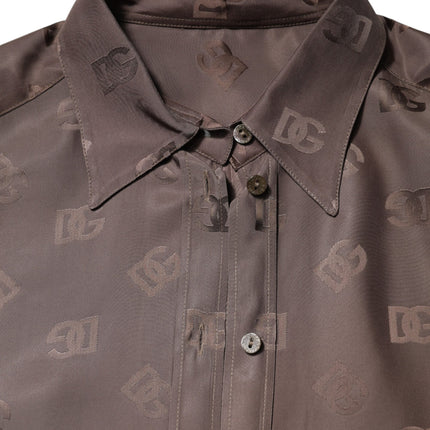 Dolce & Gabbana Brown Collared Long Sleeves Logo Shirt Top