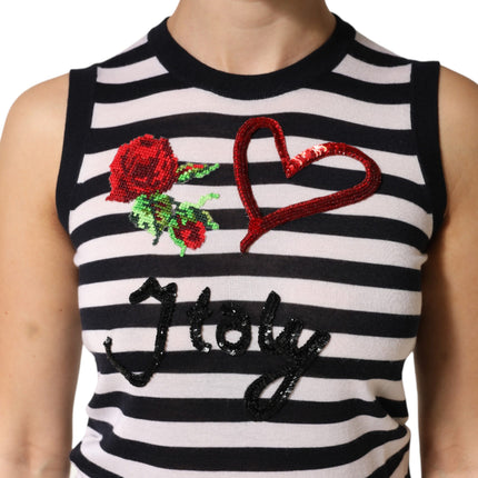 Dolce & Gabbana Black White Cashmere Silk Sleeveless Top