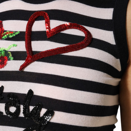 Dolce & Gabbana Black White Cashmere Silk Sleeveless Top