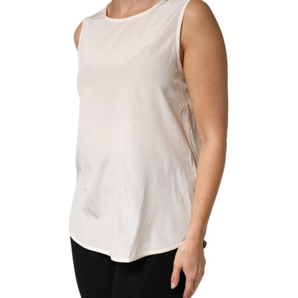 Peserico Off White Silk Stretch Roundneck Sleeveless Tank Top