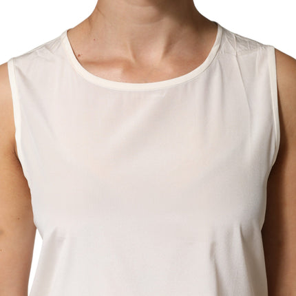 Peserico Off White Silk Stretch Roundneck Sleeveless Tank Top
