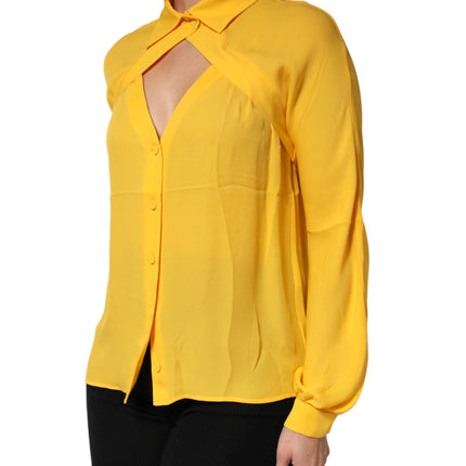 Moschino Couture Yellow Silk Collared Long Sleeves  Top