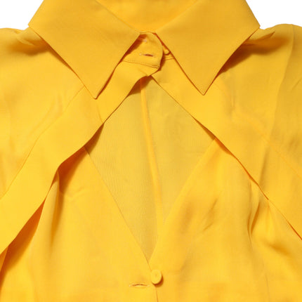 Moschino Couture Yellow Silk Collared Long Sleeves  Top