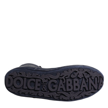 Dolce & Gabbana Dark Blue Deer Leather Mid Calf Boots Shoes
