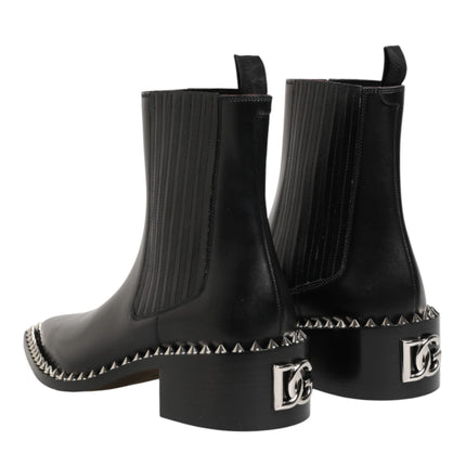 Dolce & Gabbana Black Studded Chelsea Short Ankle Boots Shoes