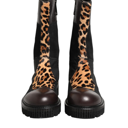 Dolce & Gabbana Multicolor Leopard Mid Calf Boots Shoes