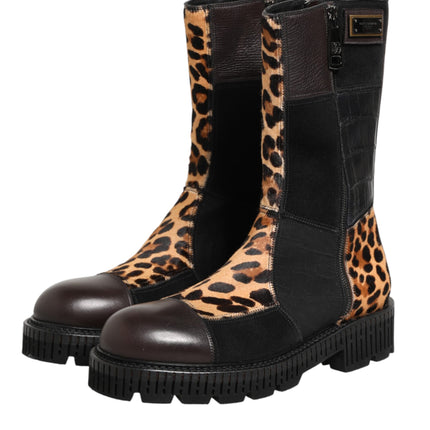 Dolce & Gabbana Multicolor Leopard Mid Calf Boots Shoes