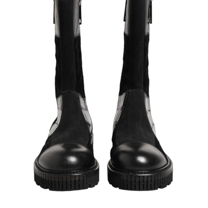 Dolce & Gabbana Black Patchwork Leather Mid Calf Boot  Shoes