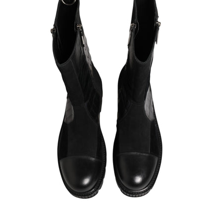 Dolce & Gabbana Black Patchwork Leather Mid Calf Boot  Shoes