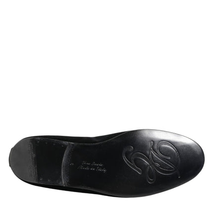 Dolce & Gabbana Black Velvet Gold Crown Mens Loafers Shoes