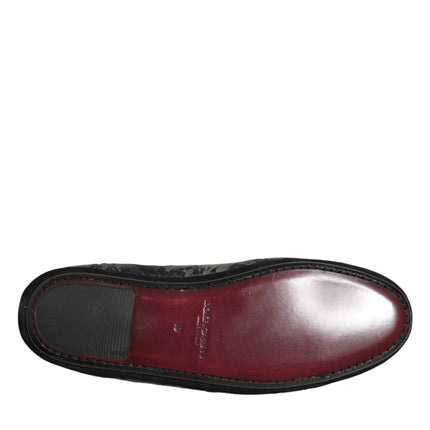 Dolce & Gabbana Black Jacquard Leather Slip On Loafers Shoes