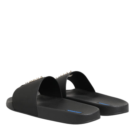 Dolce & Gabbana Black Leather Slides Sandals Beachwear Shoes