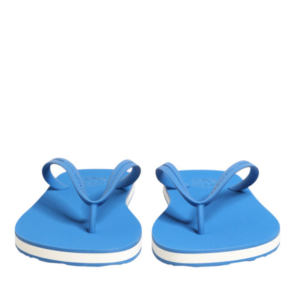 Dolce & Gabbana Blue White Logo Beachwear Flats Slipper Shoes
