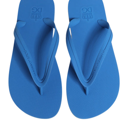 Dolce & Gabbana Blue White Logo Beachwear Flats Slipper Shoes