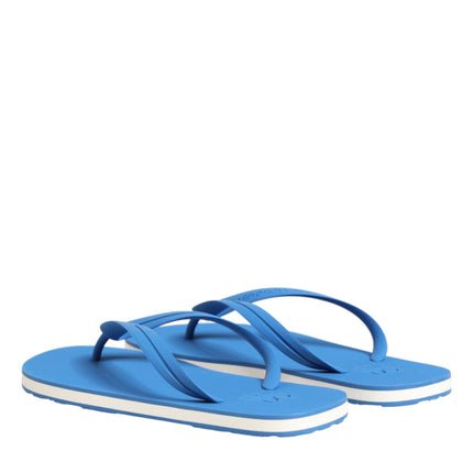 Dolce & Gabbana Blue White Logo Beachwear Flats Slipper Shoes