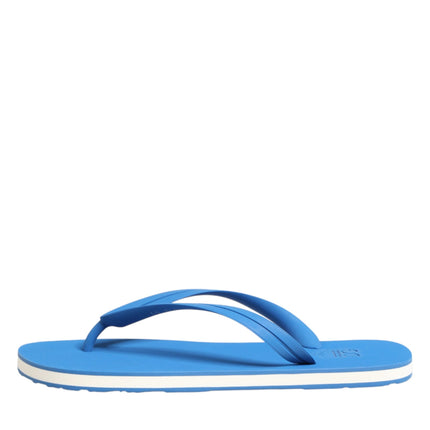 Dolce & Gabbana Blue White Logo Beachwear Flats Slipper Shoes