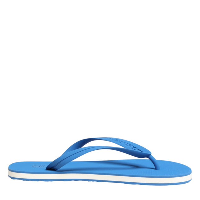 Dolce & Gabbana Blue White Logo Beachwear Flats Slipper Shoes