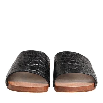 Dolce & Gabbana Black Brown Leather Slides Sandals Shoes