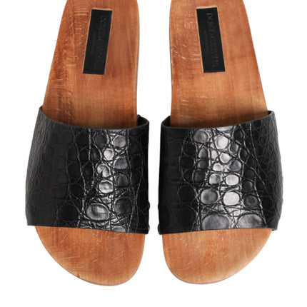 Dolce & Gabbana Black Brown Leather Slides Sandals Shoes