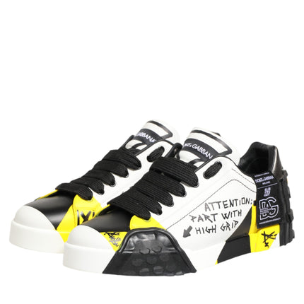 Dolce & Gabbana Multicolor Leather Graffiti Low Top Sneakers Shoes