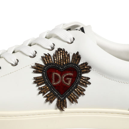 Dolce & Gabbana White Leather Heart Embellished Sneakers Shoes