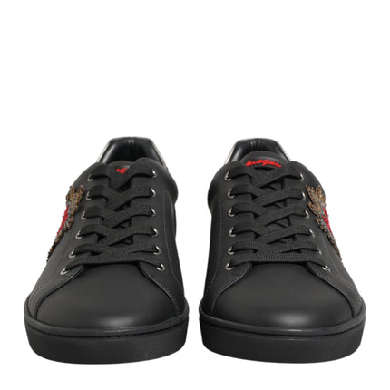 Dolce & Gabbana Black Leather Heart Embellished Sneakers Shoes