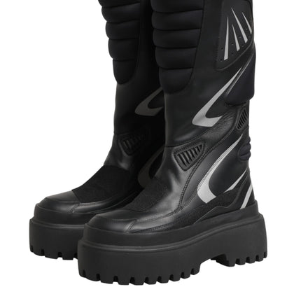 Dolce & Gabbana Black Leather Mid Calf Biker Boots Shoes