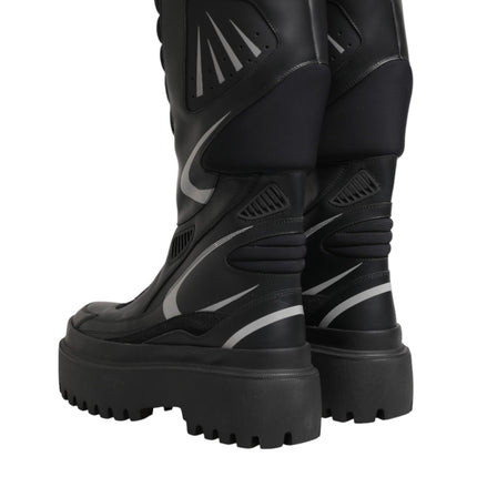 Dolce & Gabbana Black Leather Mid Calf Biker Boots Shoes