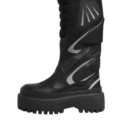 Dolce & Gabbana Black Leather Mid Calf Biker Boots Shoes