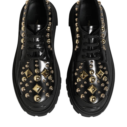 Dolce & Gabbana Black Leather Jeweled Crystals Derby Shoes
