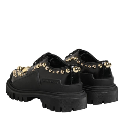 Dolce & Gabbana Black Leather Jeweled Crystals Derby Shoes