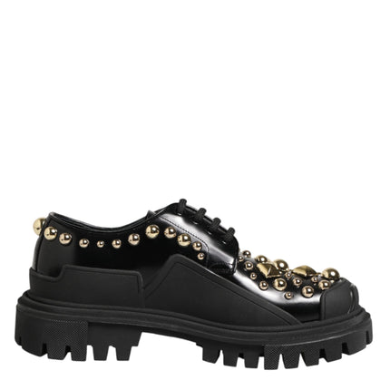 Dolce & Gabbana Black Leather Jeweled Crystals Derby Shoes
