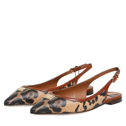 Dolce & Gabbana Brown Leopard Slingback Flats Sandals Shoes