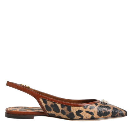 Dolce & Gabbana Brown Leopard Slingback Flats Sandals Shoes