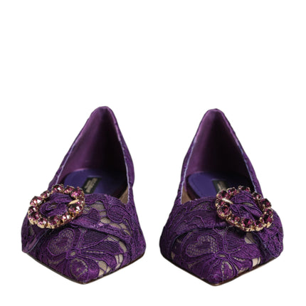 Dolce & Gabbana Purple Taormina Lace Crystals Flats Shoes