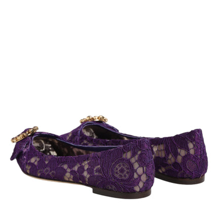 Dolce & Gabbana Purple Taormina Lace Crystals Flats Shoes