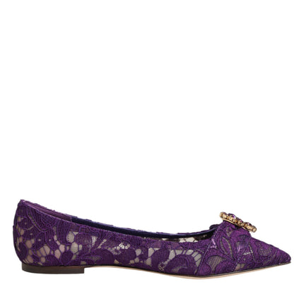 Dolce & Gabbana Purple Taormina Lace Crystals Flats Shoes