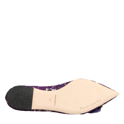 Dolce & Gabbana Purple Taormina Lace Crystals Flats Shoes