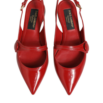 Dolce & Gabbana Red Leather Slingback Flats Sandals Shoes