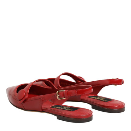 Dolce & Gabbana Red Leather Slingback Flats Sandals Shoes