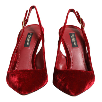Dolce & Gabbana Red Suede High Heels Slingbacks Sandals Shoes