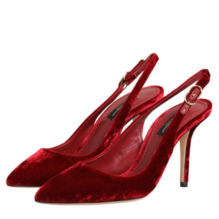 Dolce & Gabbana Red Suede High Heels Slingbacks Sandals Shoes
