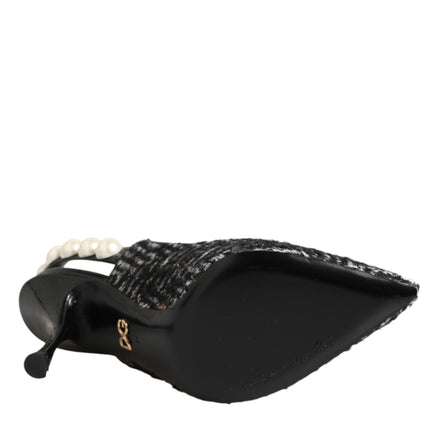 Dolce & Gabbana White Black Chevron Faux Pearl Slingbacks Shoes