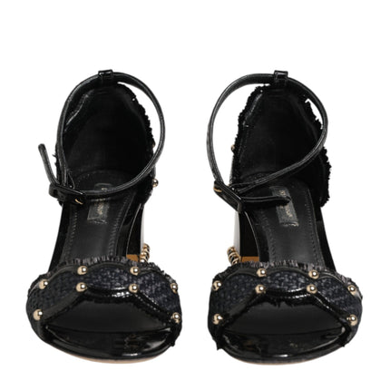 Dolce & Gabbana Black Studded Ankle Strap Sandals Shoes