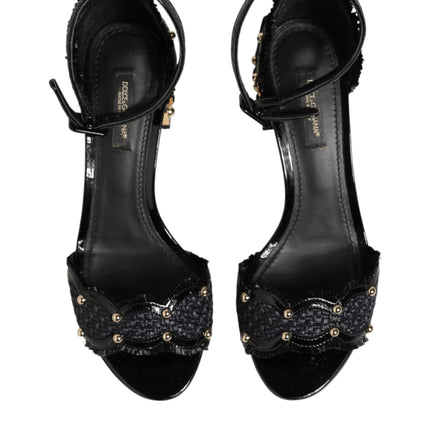 Dolce & Gabbana Black Studded Ankle Strap Sandals Shoes