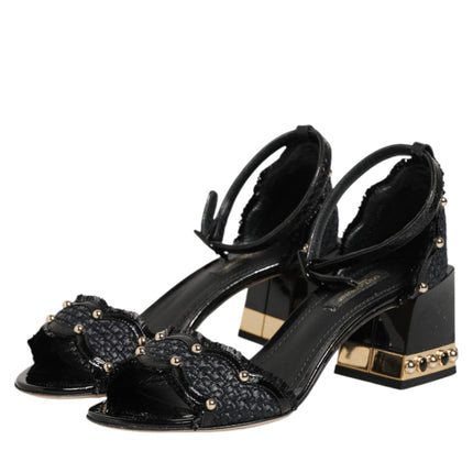 Dolce & Gabbana Black Studded Ankle Strap Sandals Shoes