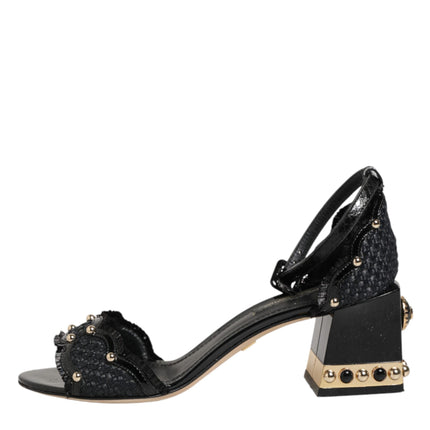 Dolce & Gabbana Black Studded Ankle Strap Sandals Shoes