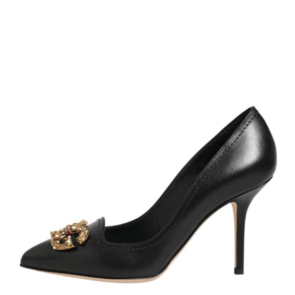 Dolce & Gabbana Black Leather DG Amore Heels Pumps Shoes
