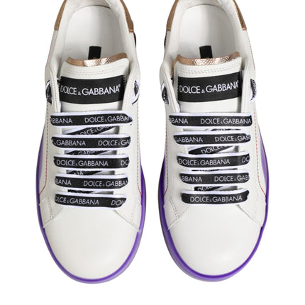 Dolce & Gabbana White Purple Leather Low Top Sneaker Shoes